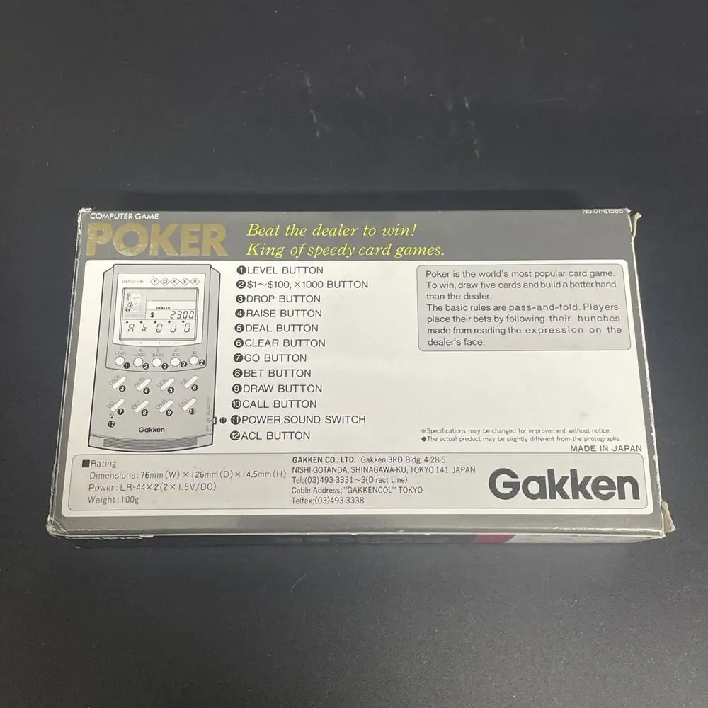 Vintage Poker Game Gakken Computer Electronic Made in Japan Box Instructions